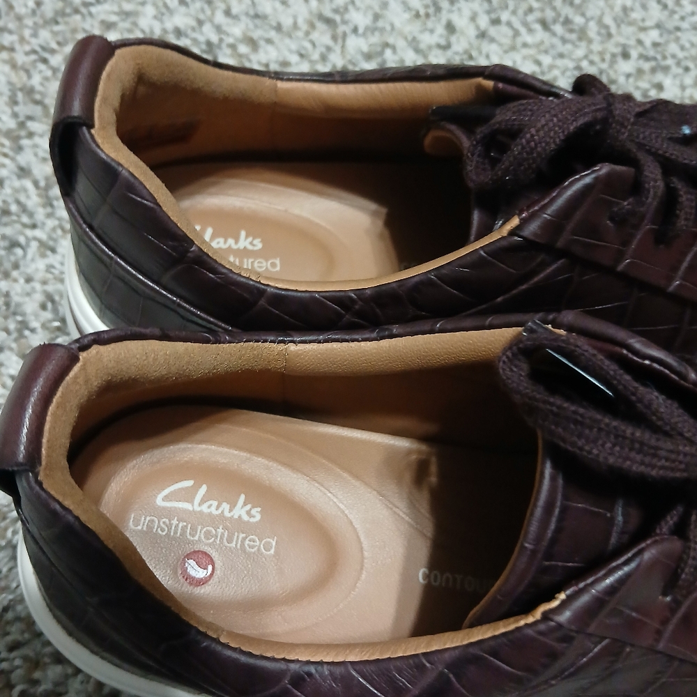 Clarks Women's Derby‎ Brown Low-Top Leather Tennis Shoes Sneaekrs  9 - Picture 6 of 14